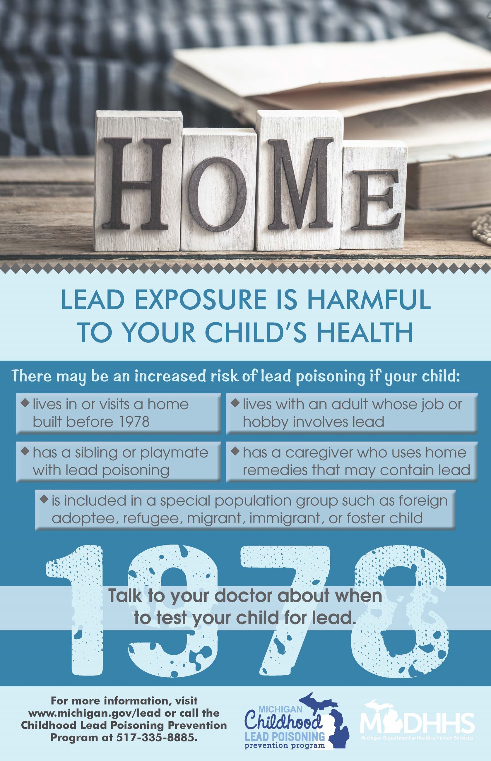 Poster that says "Lead Exposure is Harmful to Your Child's Health."